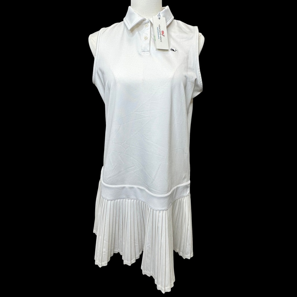 Vineyard Vines Pleated Tennis Dress Womens M White Stretch Pickleball NEW READ - Picture 2 of 13